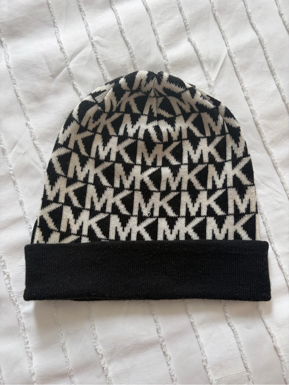 MICHAEL Michael Kors Black and White Logo Knit Beanie